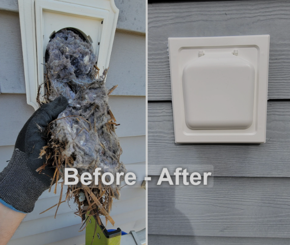 Dryer vent cleaning in Sterling VA showing lint blockage removed by ABD technician